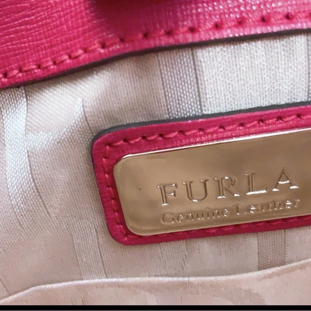 Furla Hot Pink Saffiano Leather Tote with Gold Chain - Picture 7 of 12
